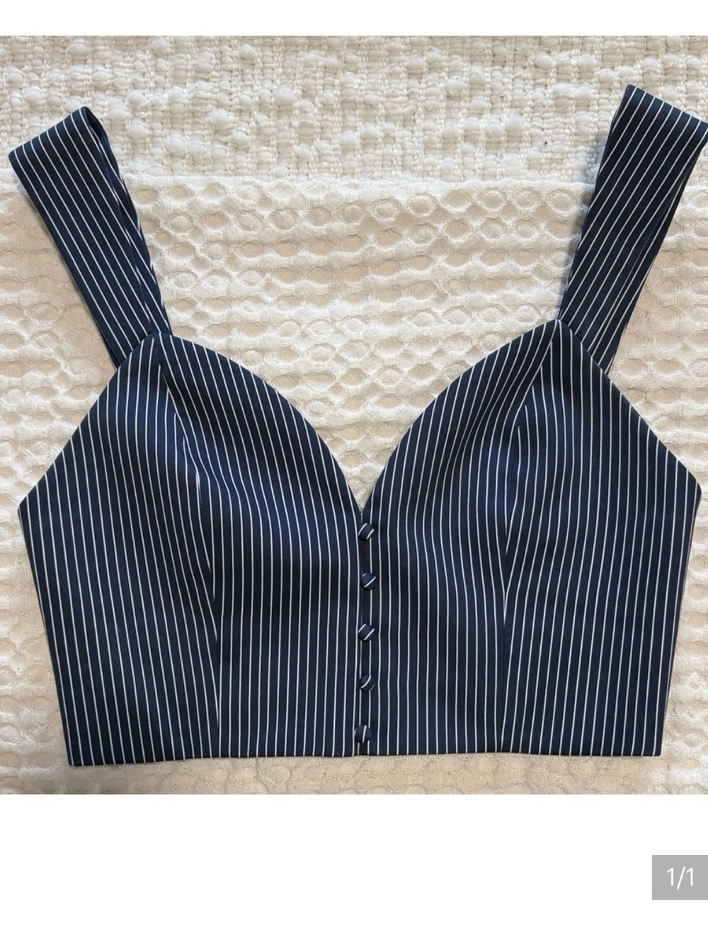Alice + Olivia Navy & White Pinstripe Bustier Crop Top